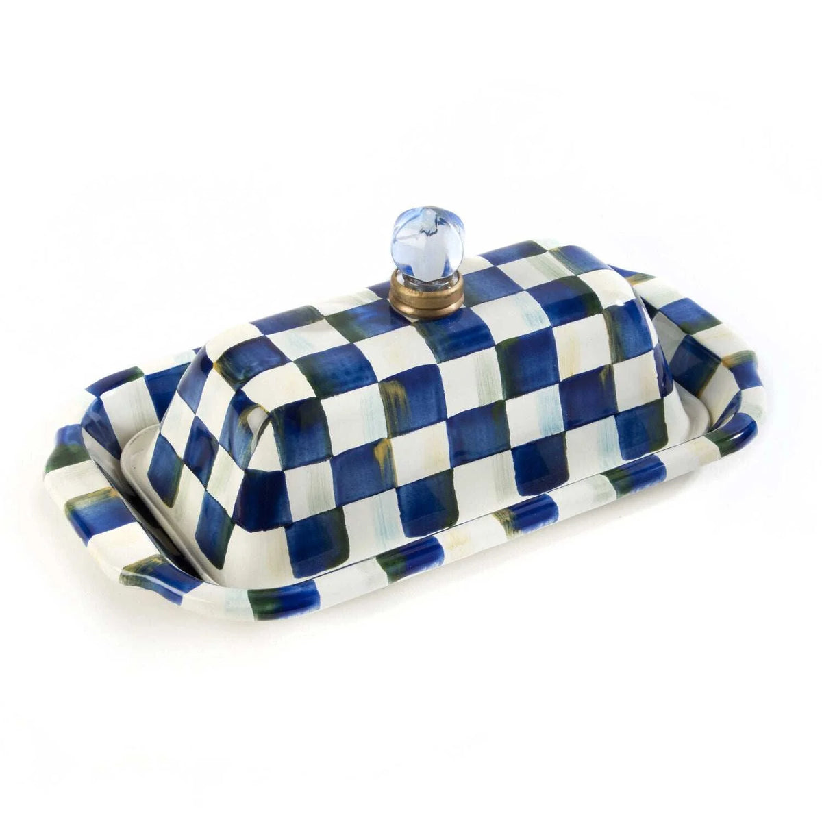 Royal Check Blue Enamel Butter Box by Mackenzie-Childs